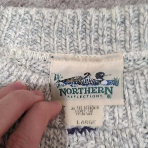 15 Grandma Vintage 90s Knit Crewneck Grey Sweater Pullover Large - Picture 2 of 8